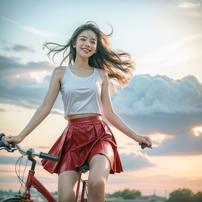 清纯有活力单车美女写真摄影图片